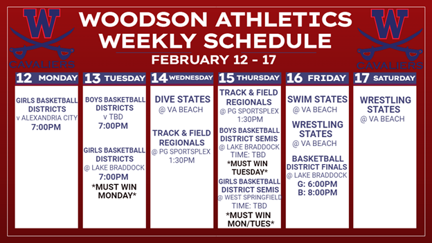 Athletic Schedule for this week