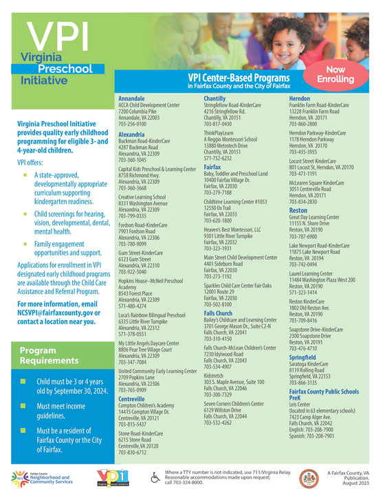 Virginia Preschool Initiative Enrollment Flyer