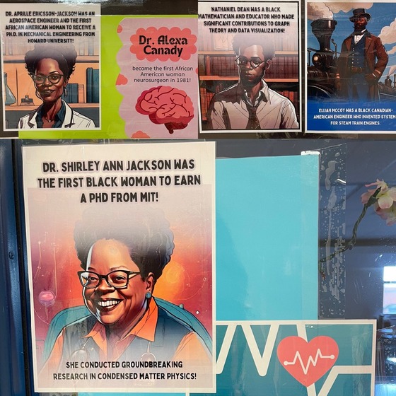 Black History Month facts are posted around Woodson halls