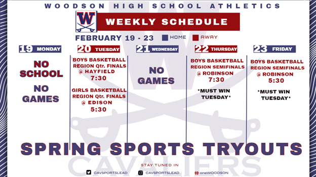 Winter Sports Schedule for week of February 19th