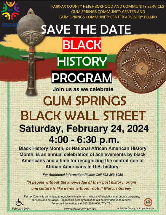 Gum Springs Event for Black History Month Flyer
