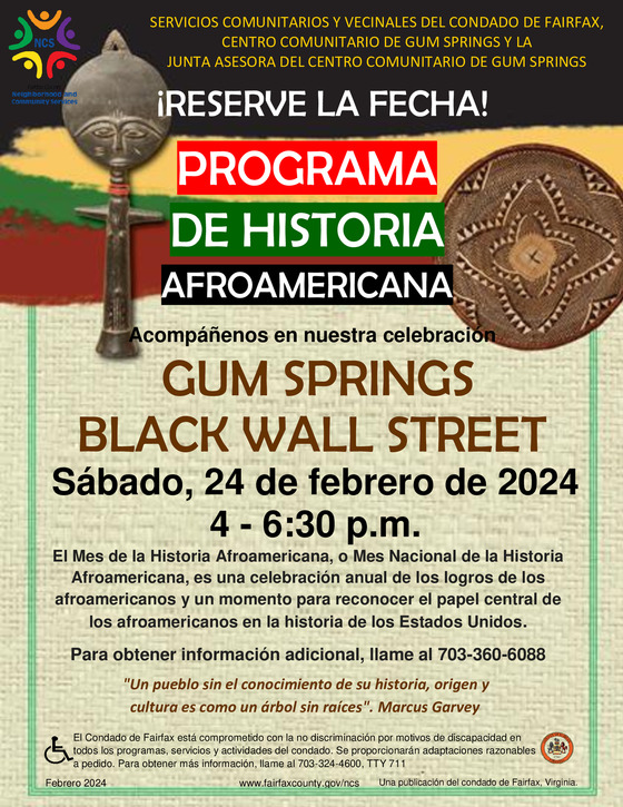 Gum Spring Event for Black History Month Spanish Flyer