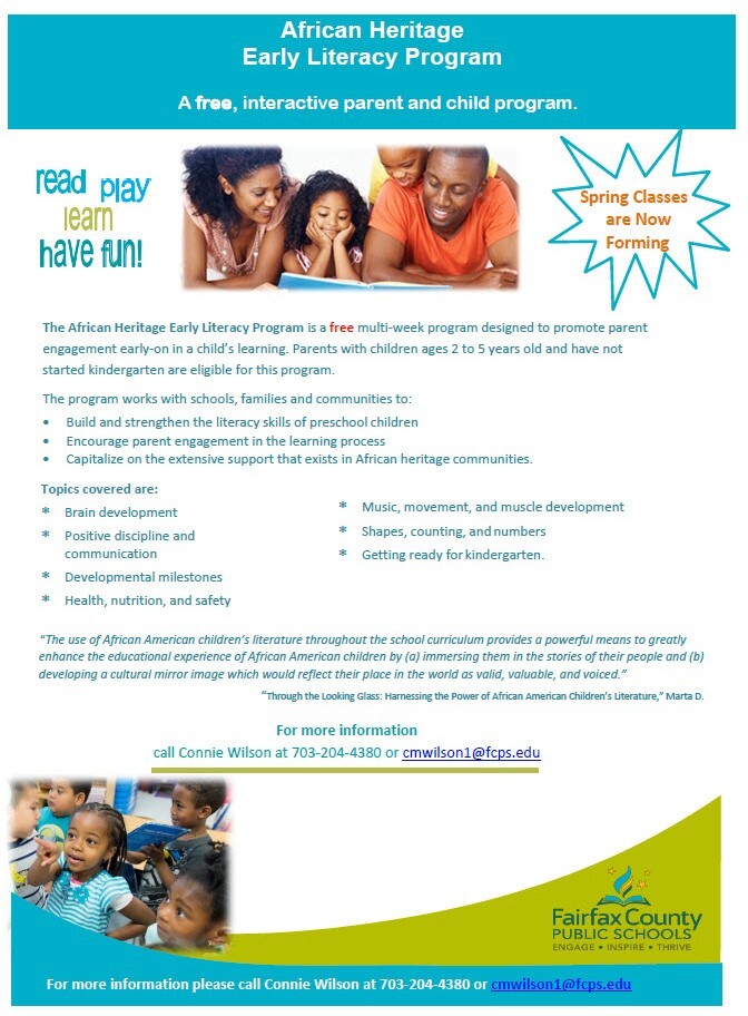 Flyer for African Heritage Early Literacy Program