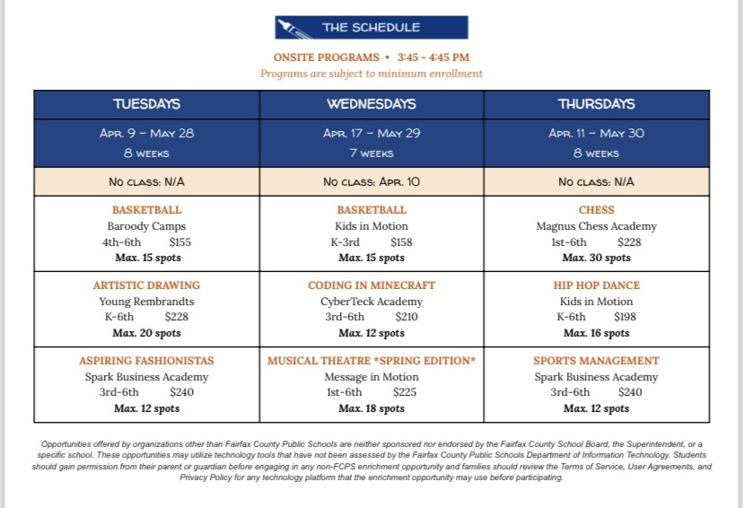 Baroody GFES Spring Schedule 