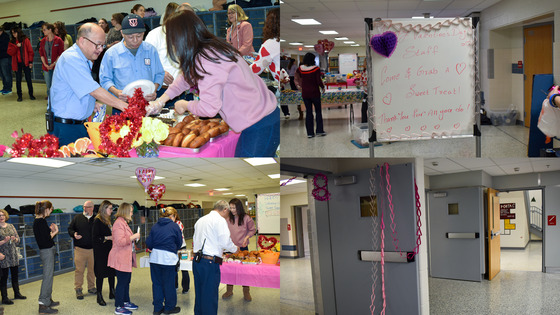 Collage of photos from PTSA's Valentine Treat event for TJ staff