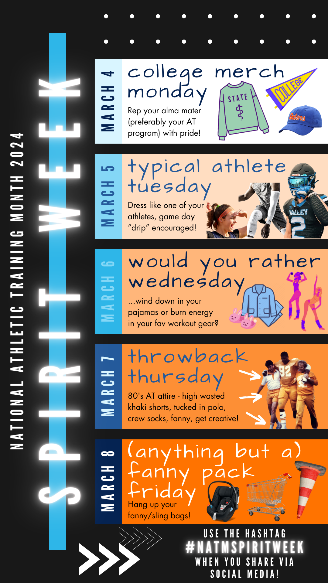 National Athletic Training Month Spirit Week chart