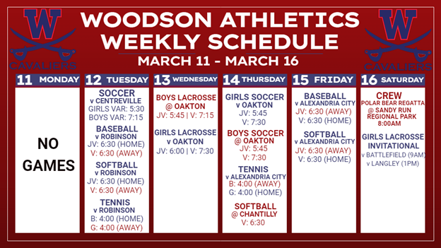 Athletic Schedule for the week of March 11