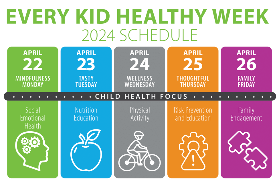 Graphic featuring days April 22 through 26 with healthy tips