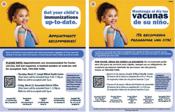 Immunization Clinic Spring  Schedule English and Spanish