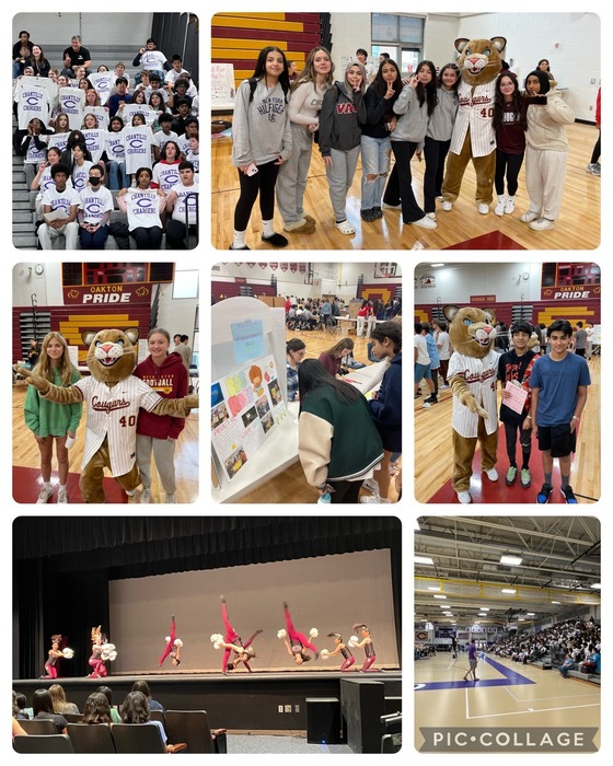 Pic collage including pictures with the Oakton Cougar mascot