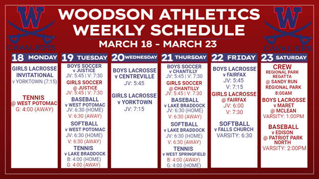 Athletic Schedule Week of 3-18