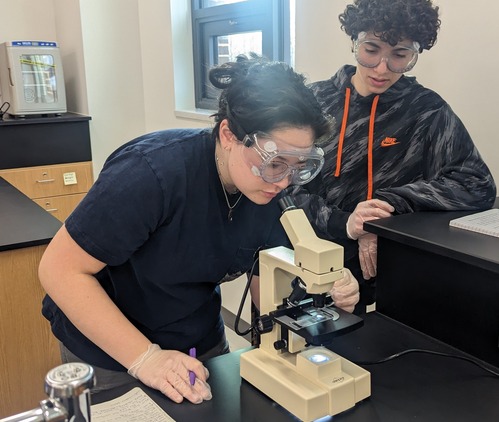 Biotech Foundation students use microscopes