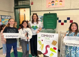 Melanie with Marshall Road ES students at compost celebration