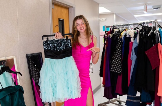 student in a prom dress