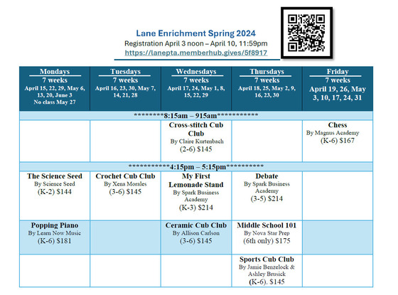 Schedule for PTA enrichment