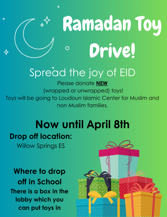We are collecting new toys for a Ramadan Toy Drive to benefit children in need throughout our community.