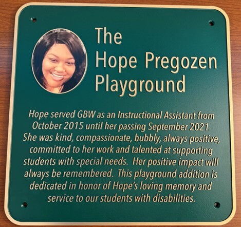 Hope Pregozen Playground plaque