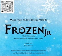 A flier advertises the Mark Twain Middle School production of Frozen Jr.