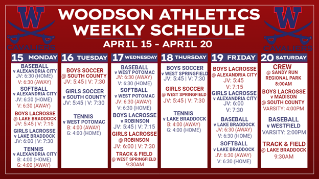 Athletic Schedule for Week of April 15