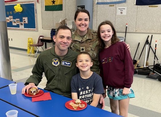 Military parents and students at muffin breakfast