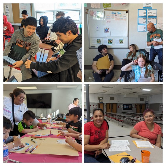 collage of classroom visits and family workshop