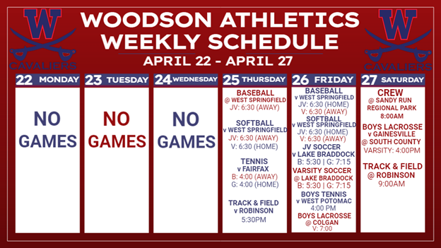 Athletic Schedule Week of April 22nd