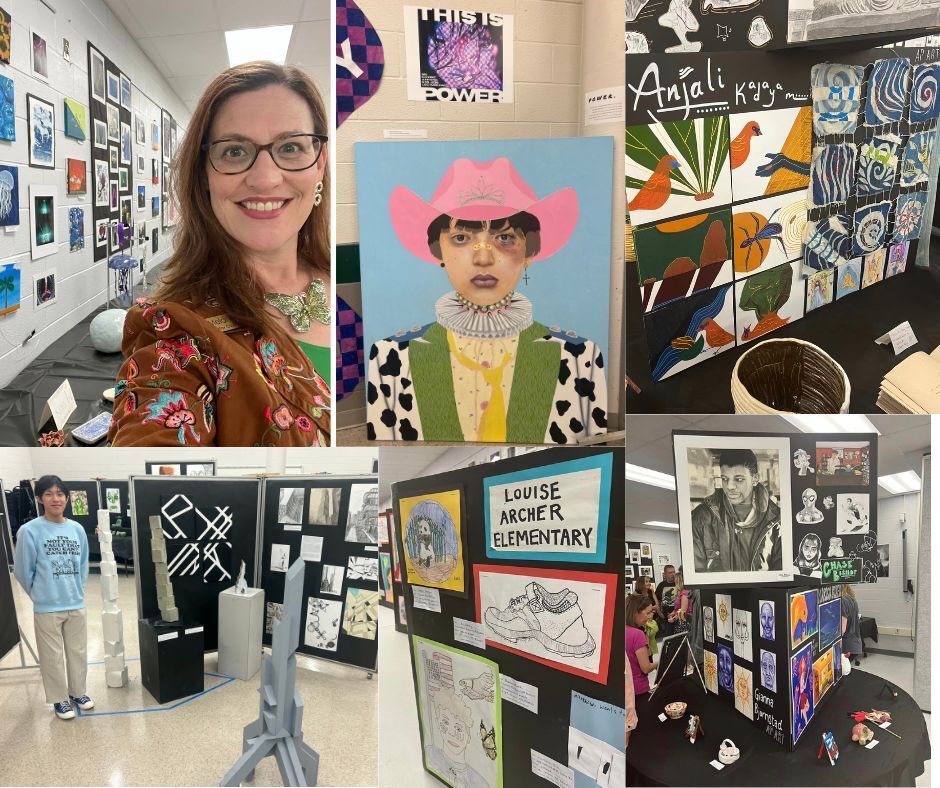 Collage of student art show pictures