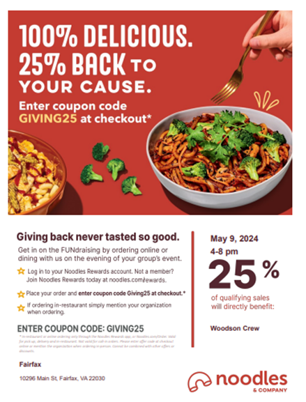 Woodson Rowing Noodles and Company Fundraiser