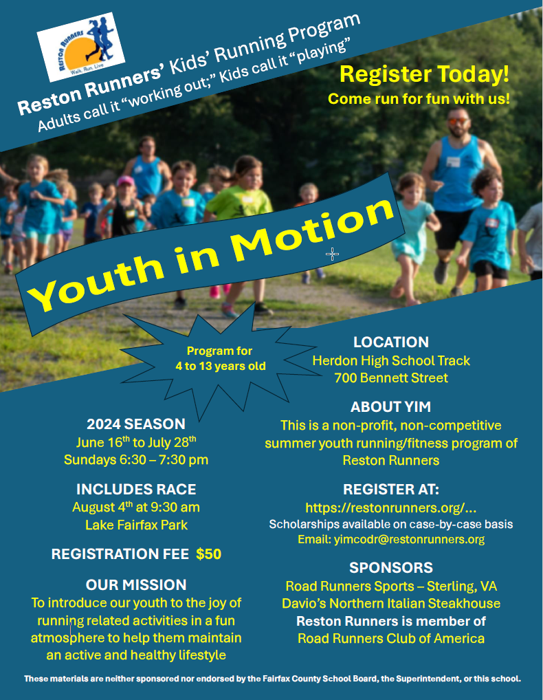 Reston Runners Kids program flyer