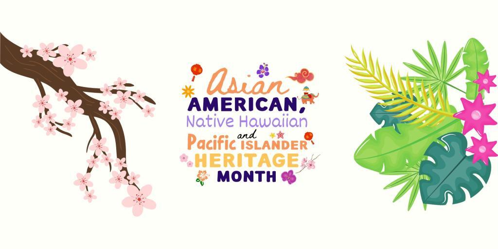 Asian American Native Hawaiian Pacific Islander (AANHPI)  a Cherry tree branch and colorful flowers