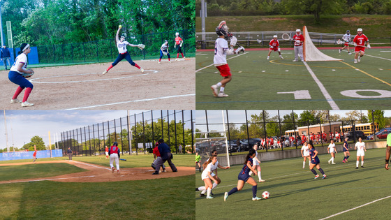 Collage of teams playing during Spring Sports Showcase