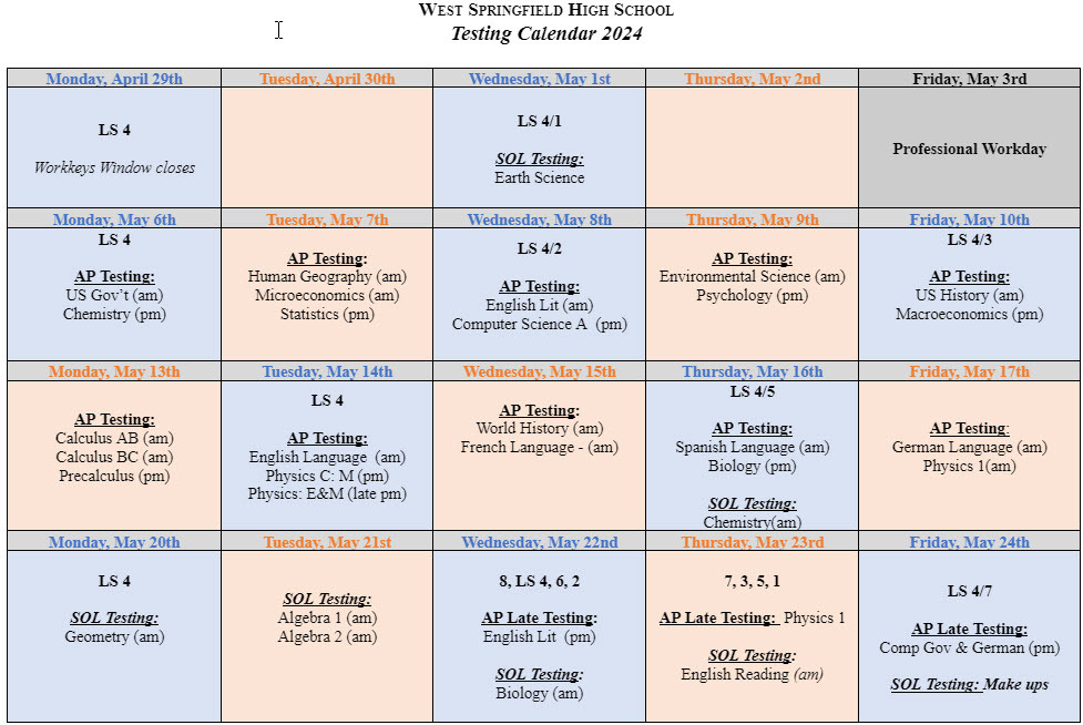 Exam schedule 1