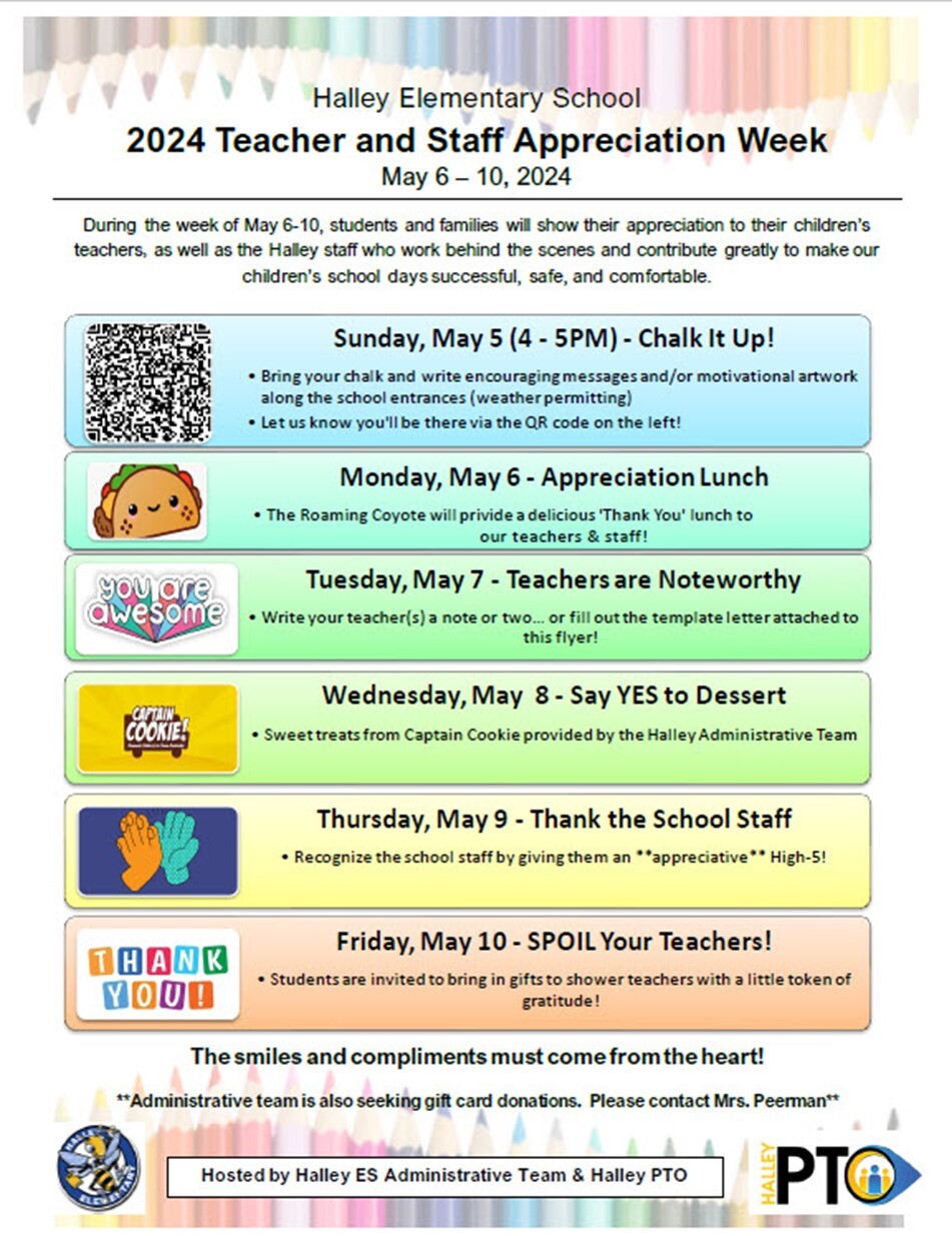 halley teacher apreciation week schedule