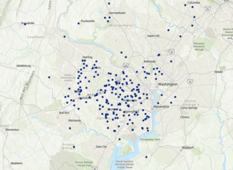 Map showing dots where 118 FCPS EcoSchools are located.