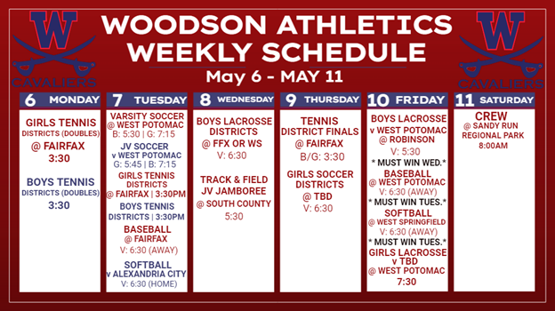 Athletic Calendar Week of May 6th
