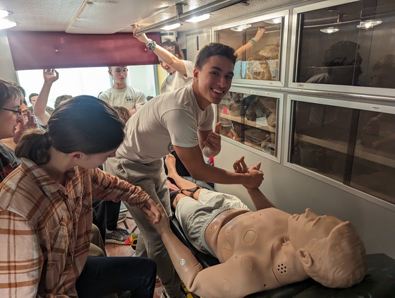 EMT students in ambulance