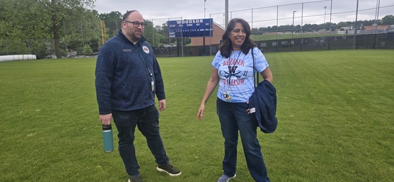 School Board Chair Karl Frisch (Providence District) with me at the Woodson High School baseball fields on May 6.