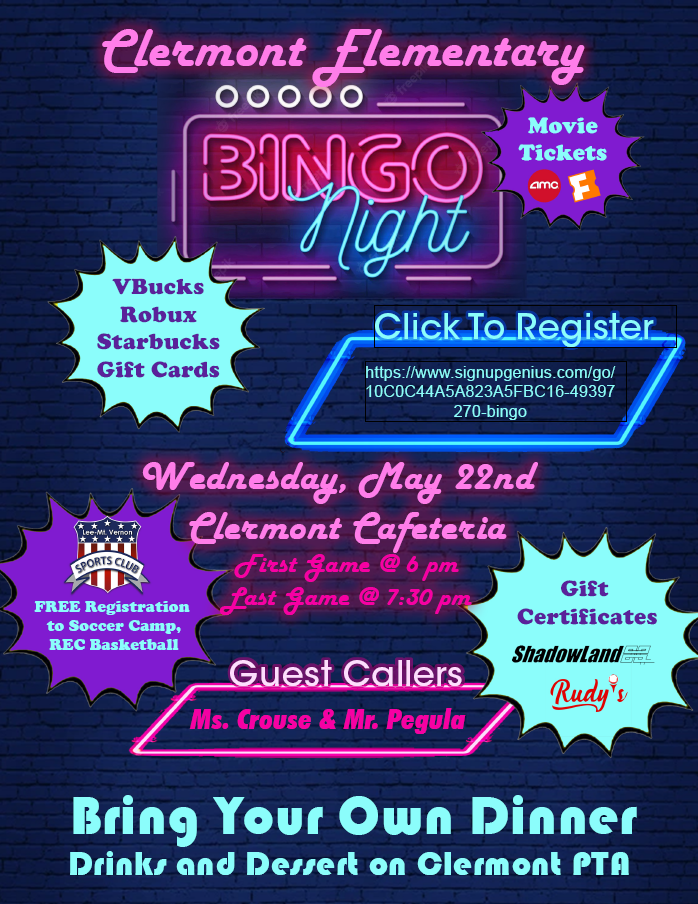 Clermont PTA Bingo Night flyer
