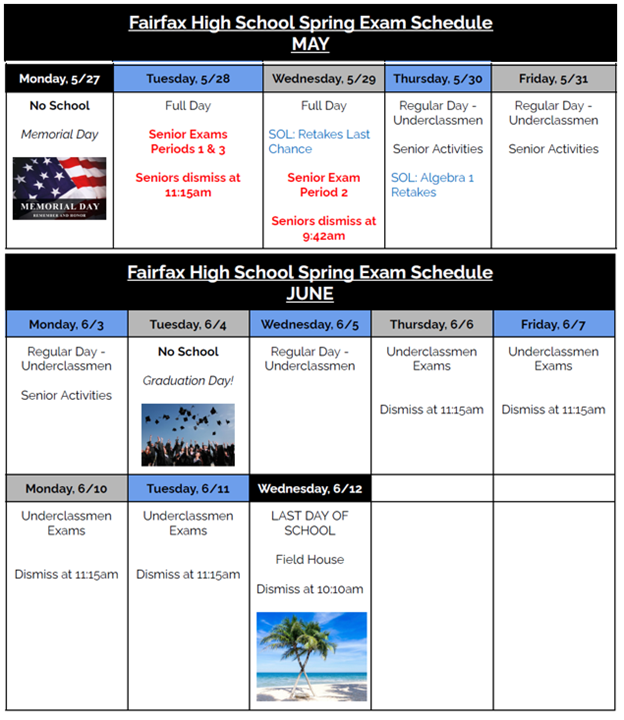 Final Testing calendar