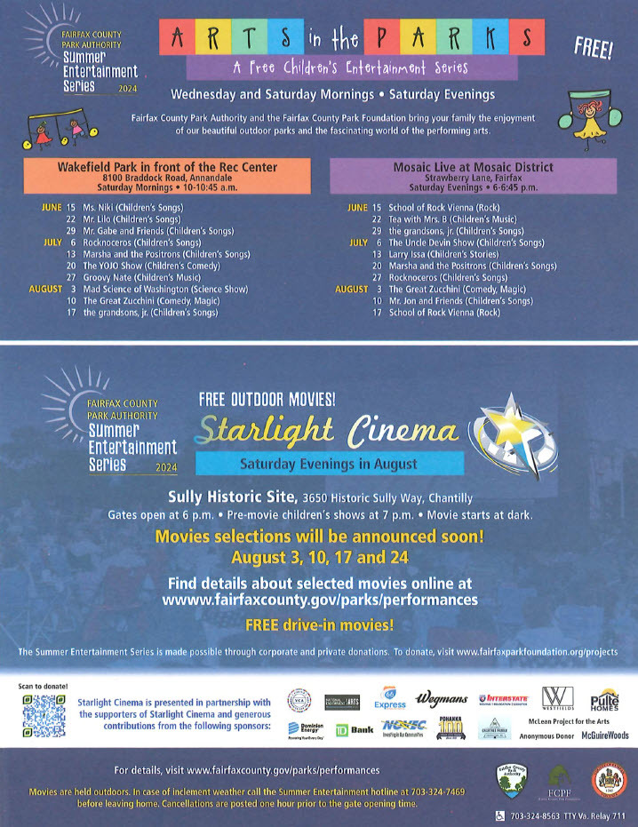 FCPA Arts in the Parks flyer