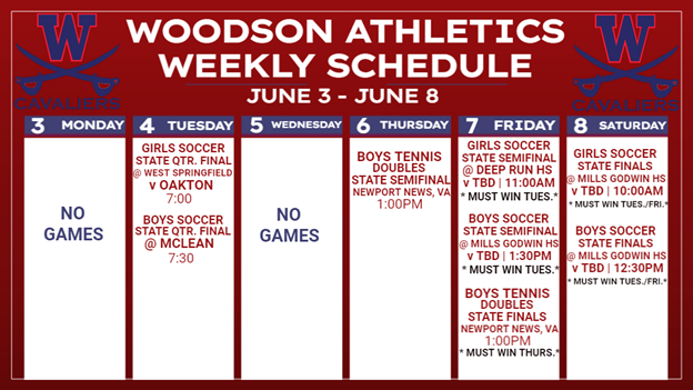 Athletic Schedule Week of June 3