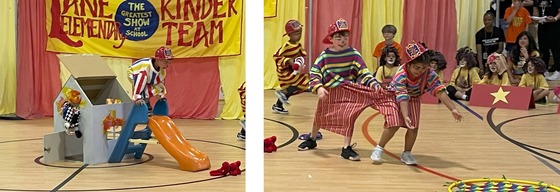 Students performing in Kindergarten Circus - clowns