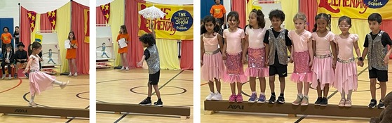 Students performing in the Kindergarten Circus - tightrope walkers