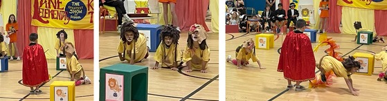 Students performing in the Kindergarten Circus - lions