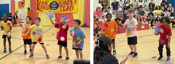 Students performing in the Kindergarten Circus - jugglers