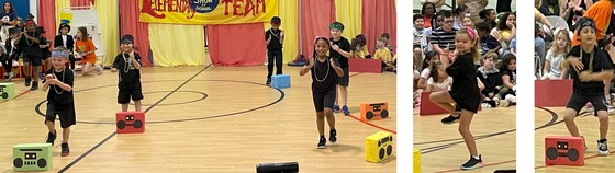 Students performing in the Kindergarten Circus - boombox dancers