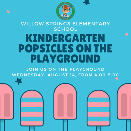 New Kindergarten students and parents are invited to Popsicles on the Playground.