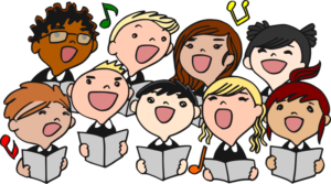 drawing of students singing