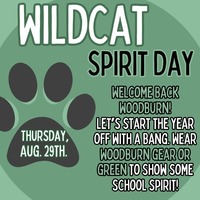 An image of a paw print with information about Wildcat Spirit Day. 