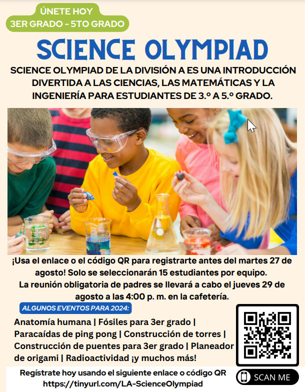 Science Olympiad flyer - Spanish